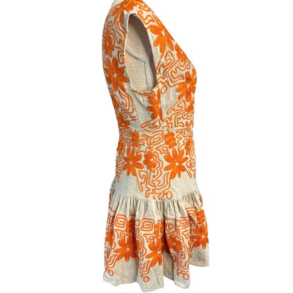 Maje Beige & Orange Embroidered Floral Sleeveless Dress Size 40 - Picture 4 of 9